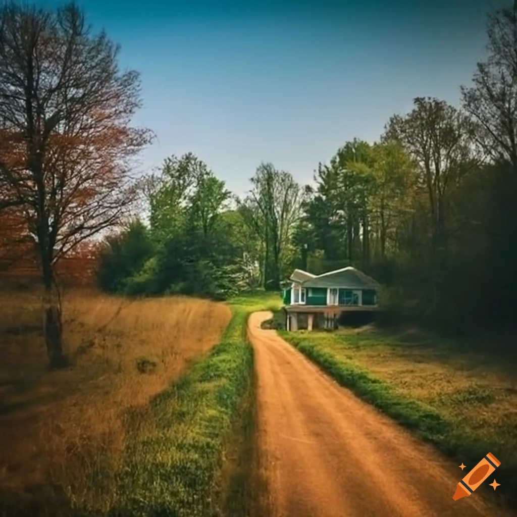 Rural road with small houses in the midwest