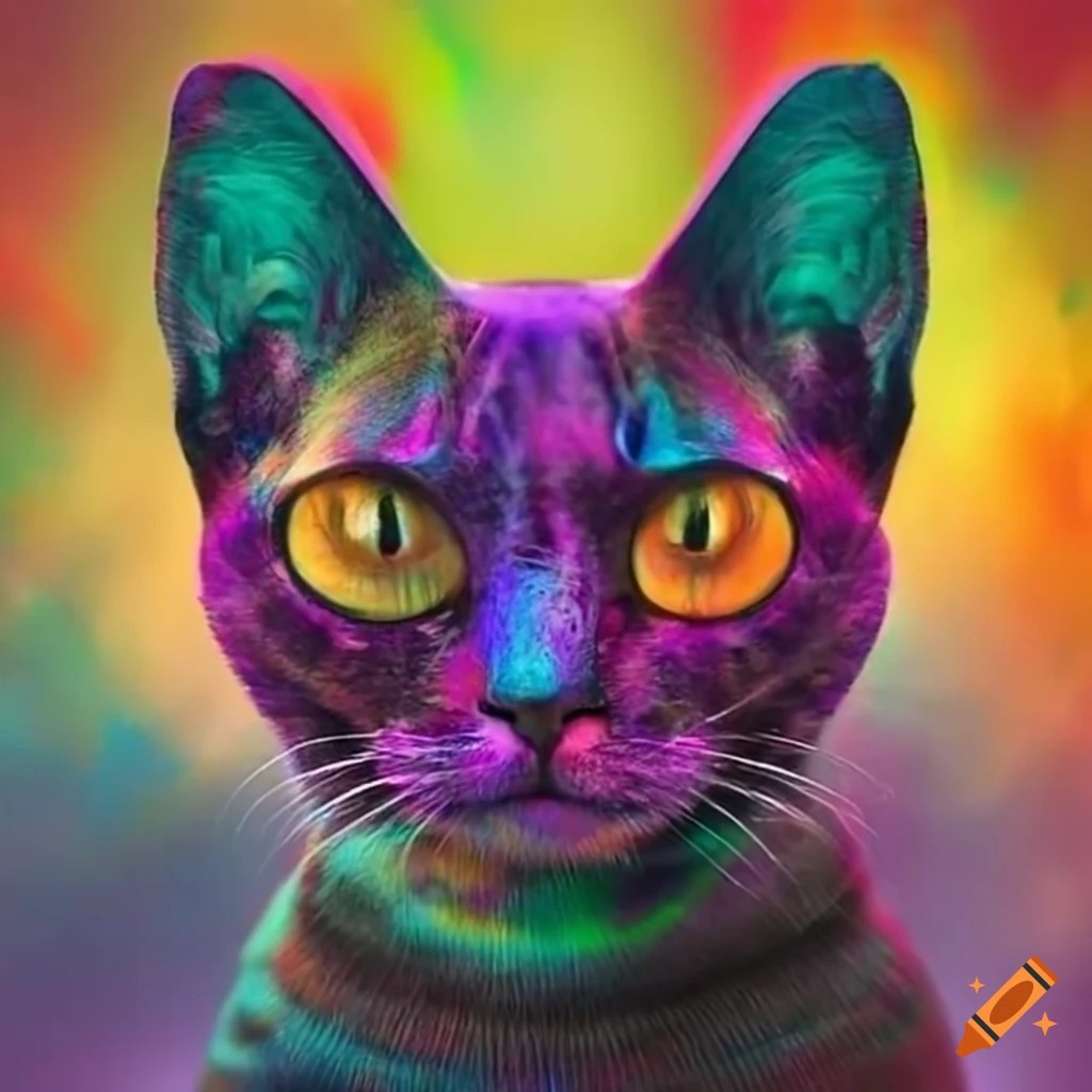 colorful cat-like alien with bulgy insect eyes