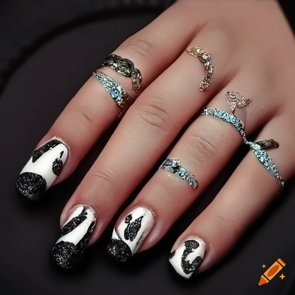 Dark Fantasy Nail Art on Manicured Hands Close-up Stock Image - Image of  glamour, finger: 169367835