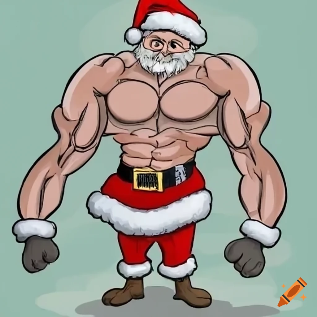 Cartoon Of Muscular Santa Claus