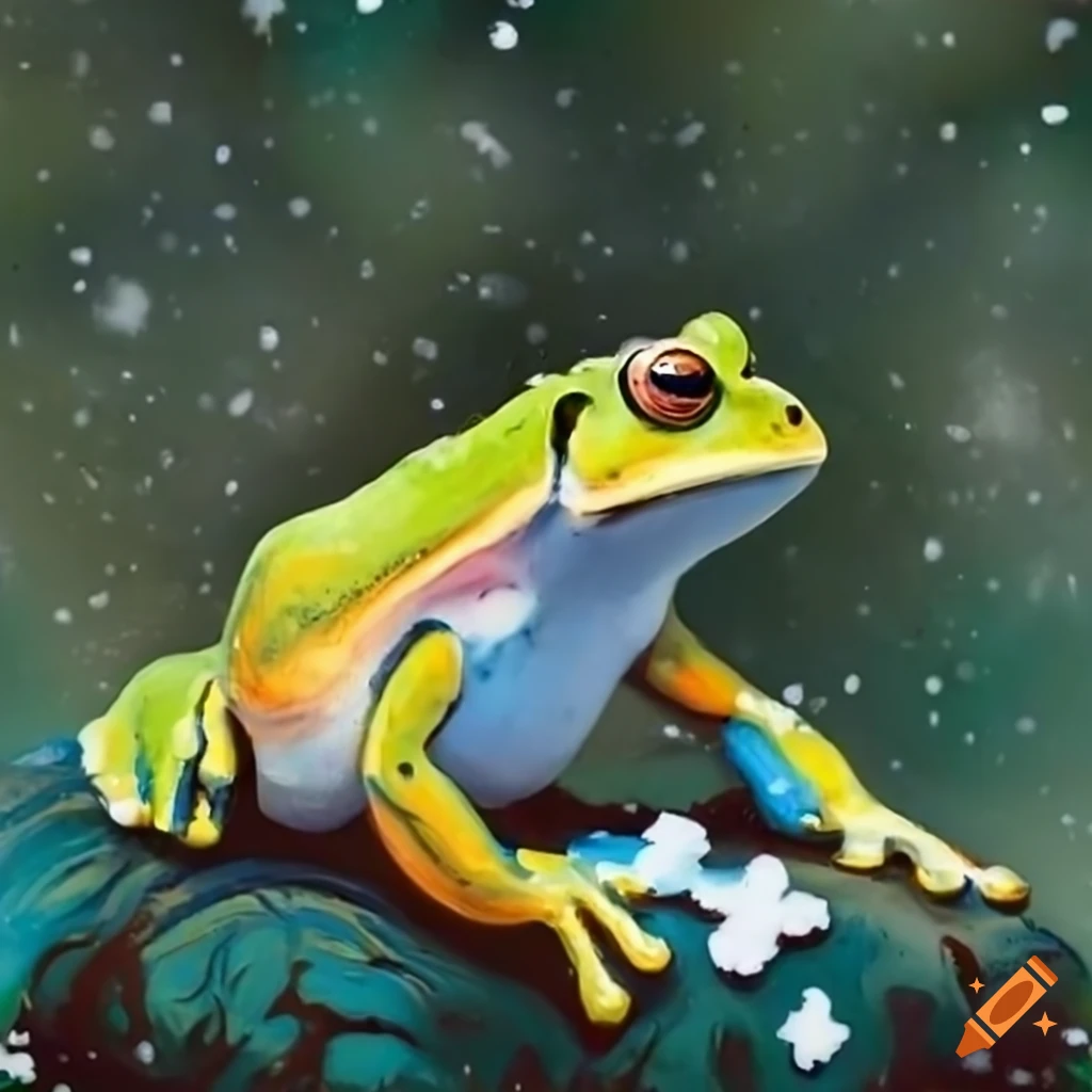 A hyper realistic image of frog in rainy forest on Craiyon