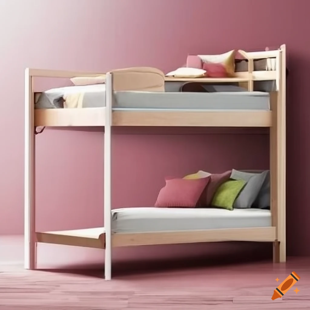 Modern bunk bed with ladder and storage compartments