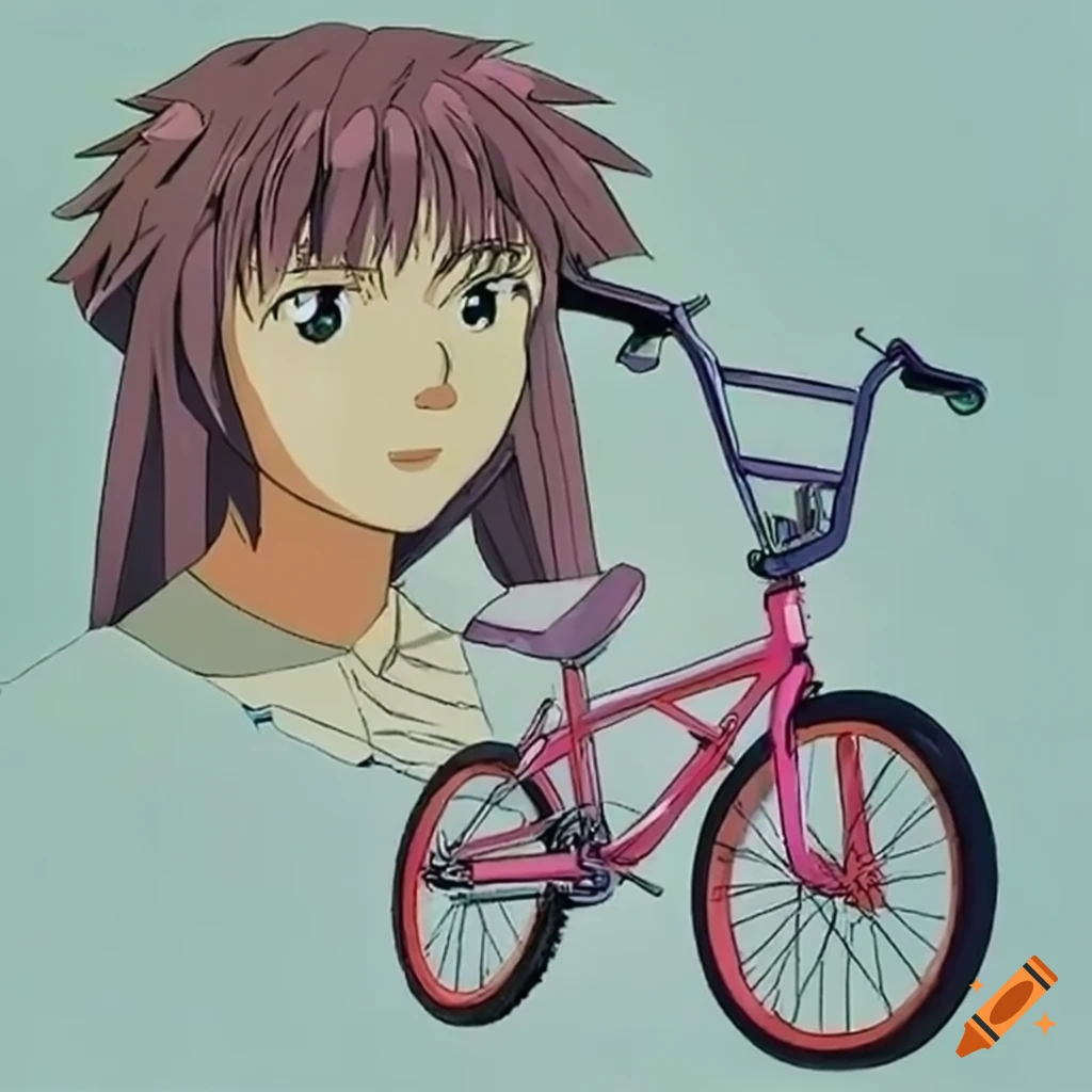 droopy-goat290: a woman riding a bicycle anime style