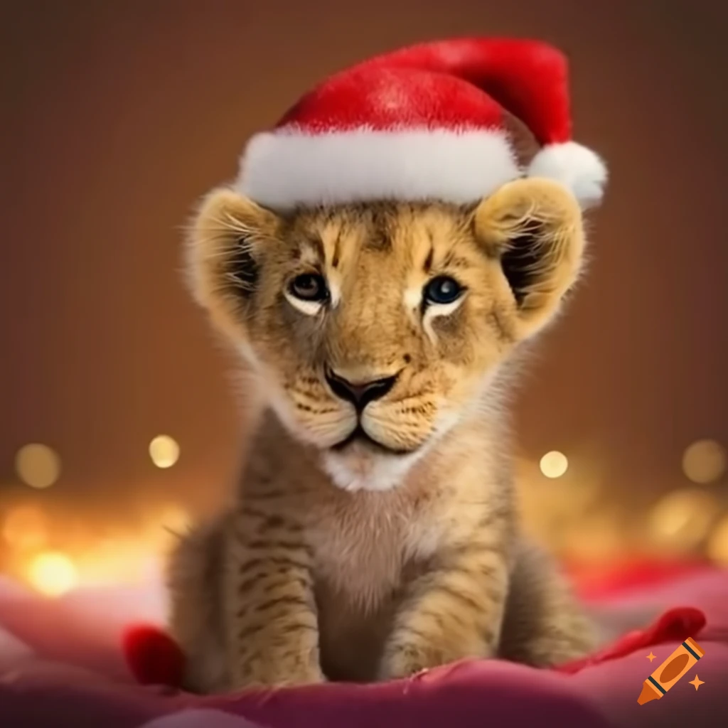 Cute lion cub with christmas decorations on Craiyon