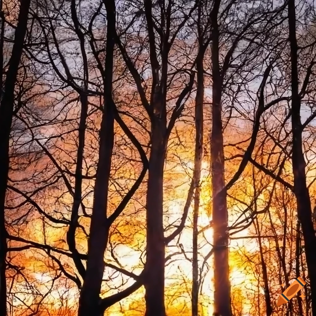 Sunrise over a group of trees