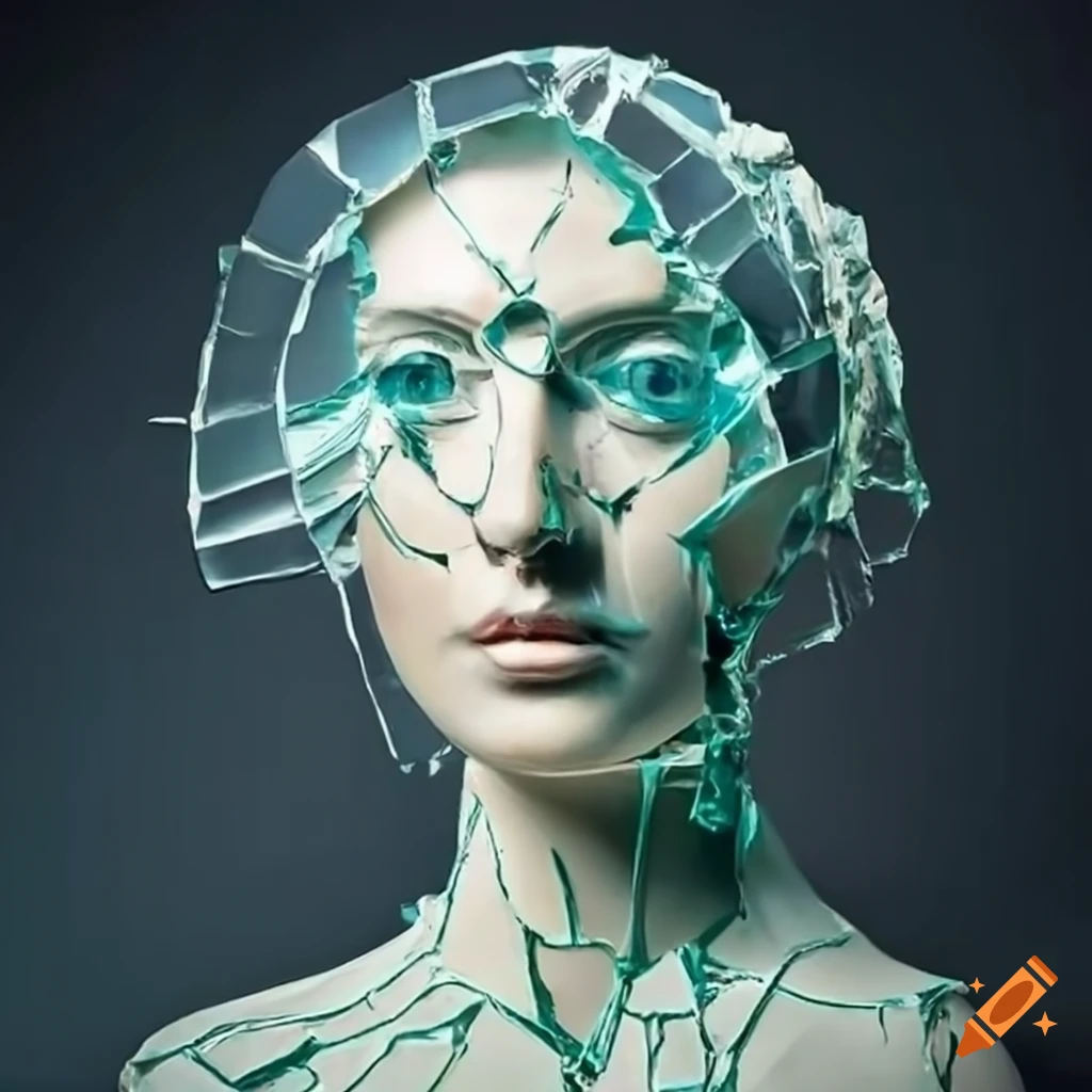Sculpture of a woman made of broken glass on Craiyon