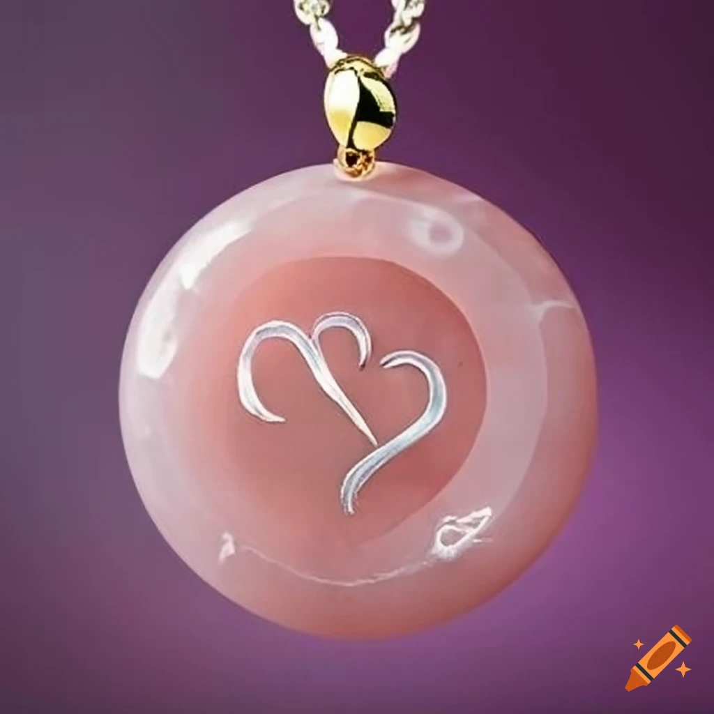 round rose quartz amulet with love symbols
