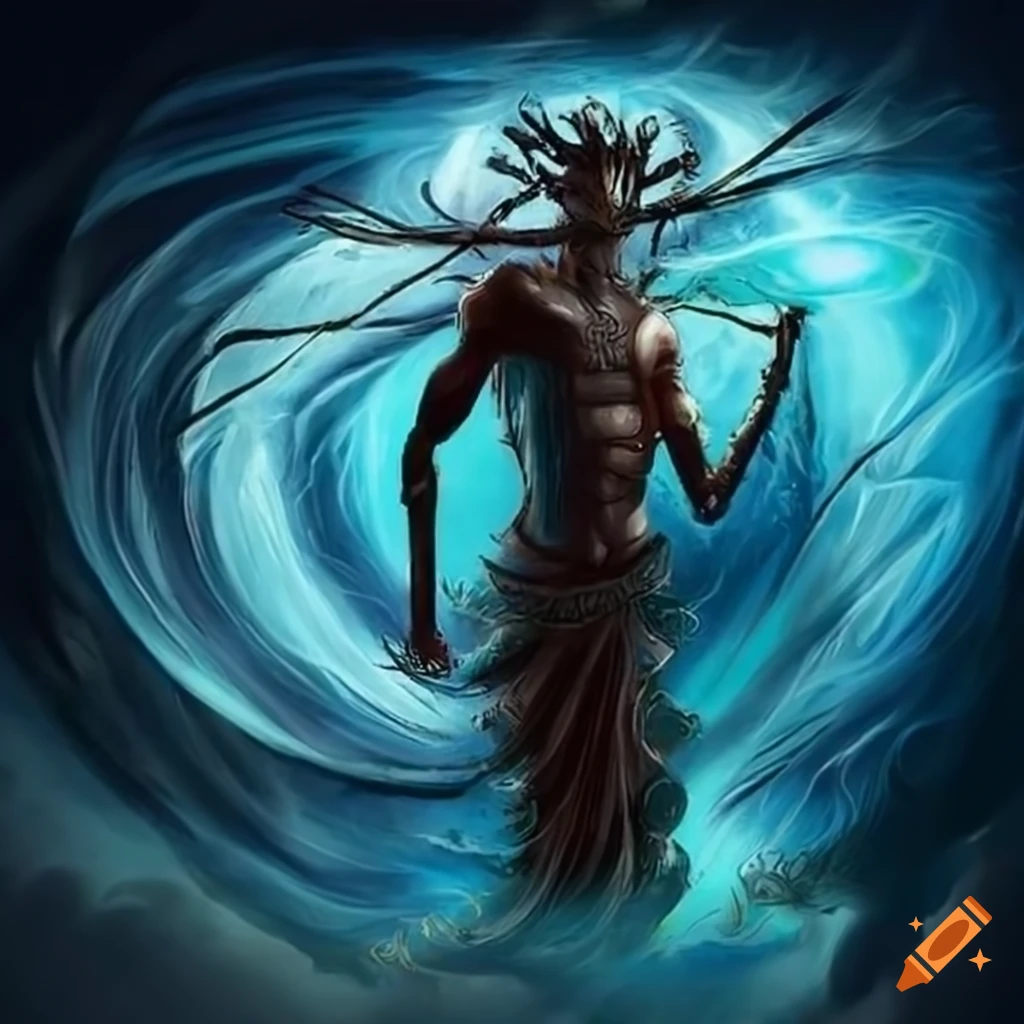 artwork of a deity with control over the winds