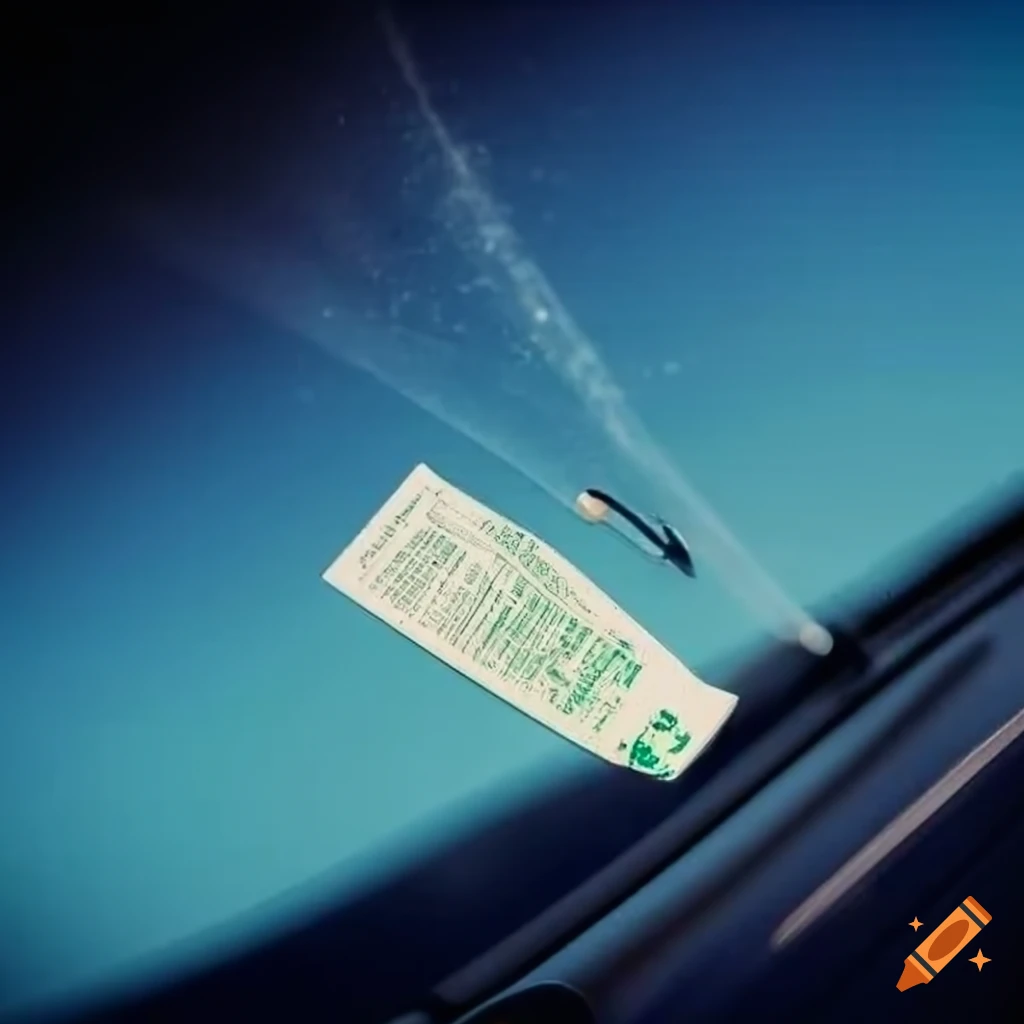 close-up of a car windshield with a parking ticket
