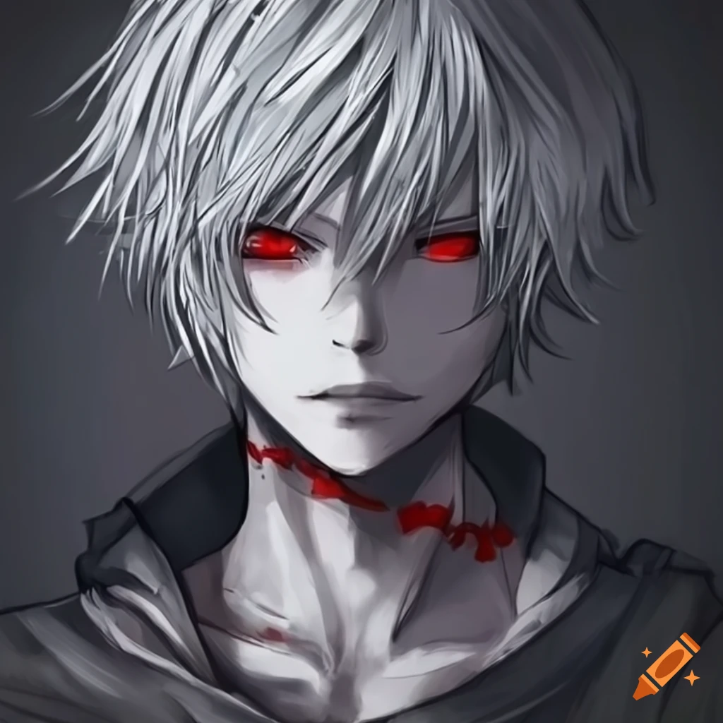 character with white hair and red eyes