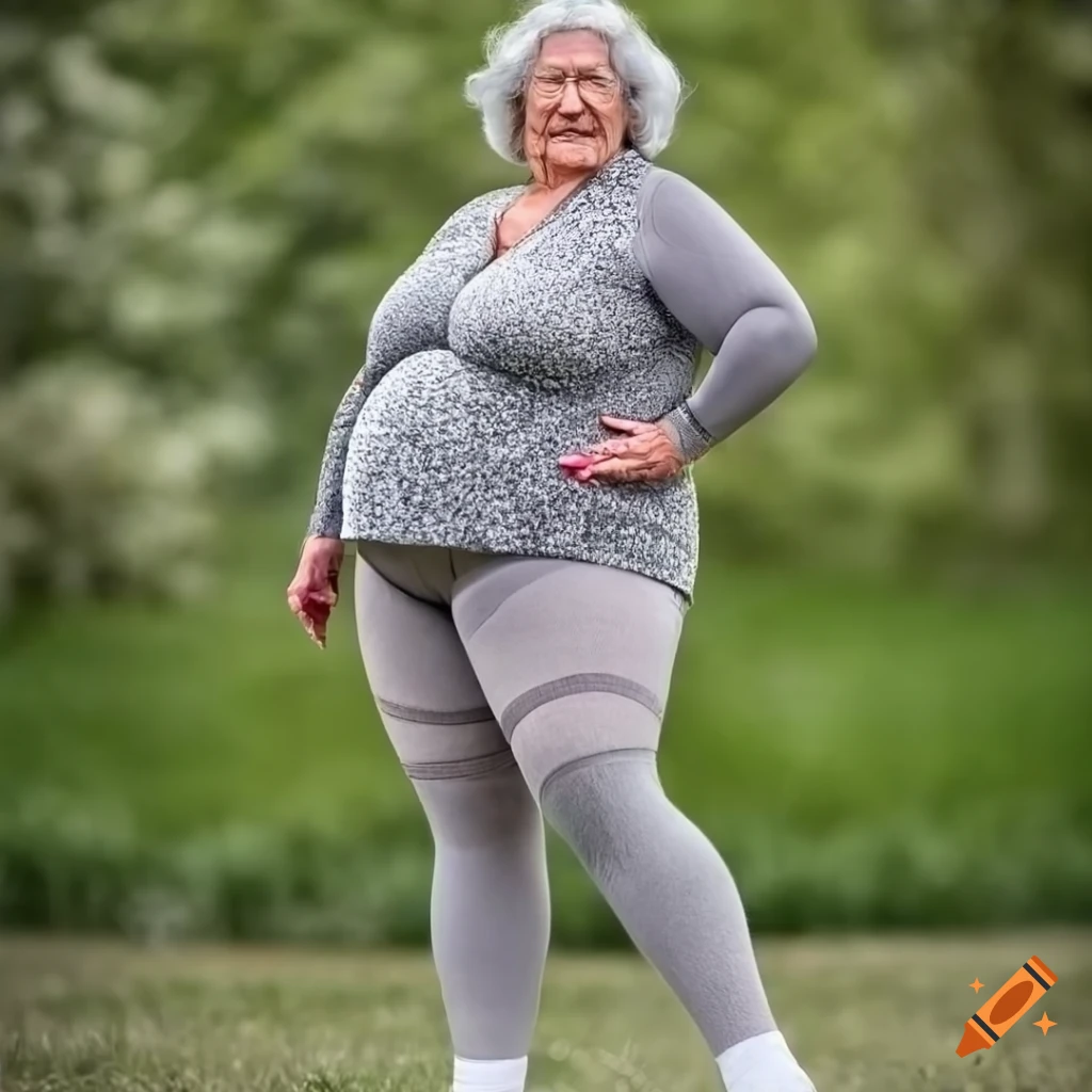 Stylish elderly woman in leggings and socks on Craiyon