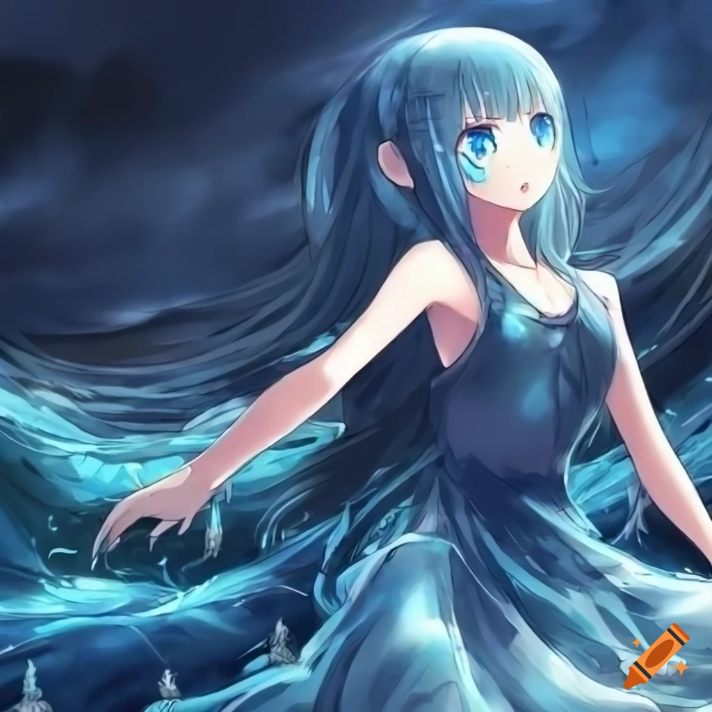 Mysterious Anime Girl With Blue Eyes And Water Like Hair On Craiyon 9646