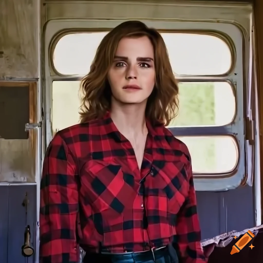 Photorealistic Image Of A Young Woman In A Red Plaid Shirt And Black photorealistic-image-of-a-young-woman-in-a-red-plaid-shirt-and-black