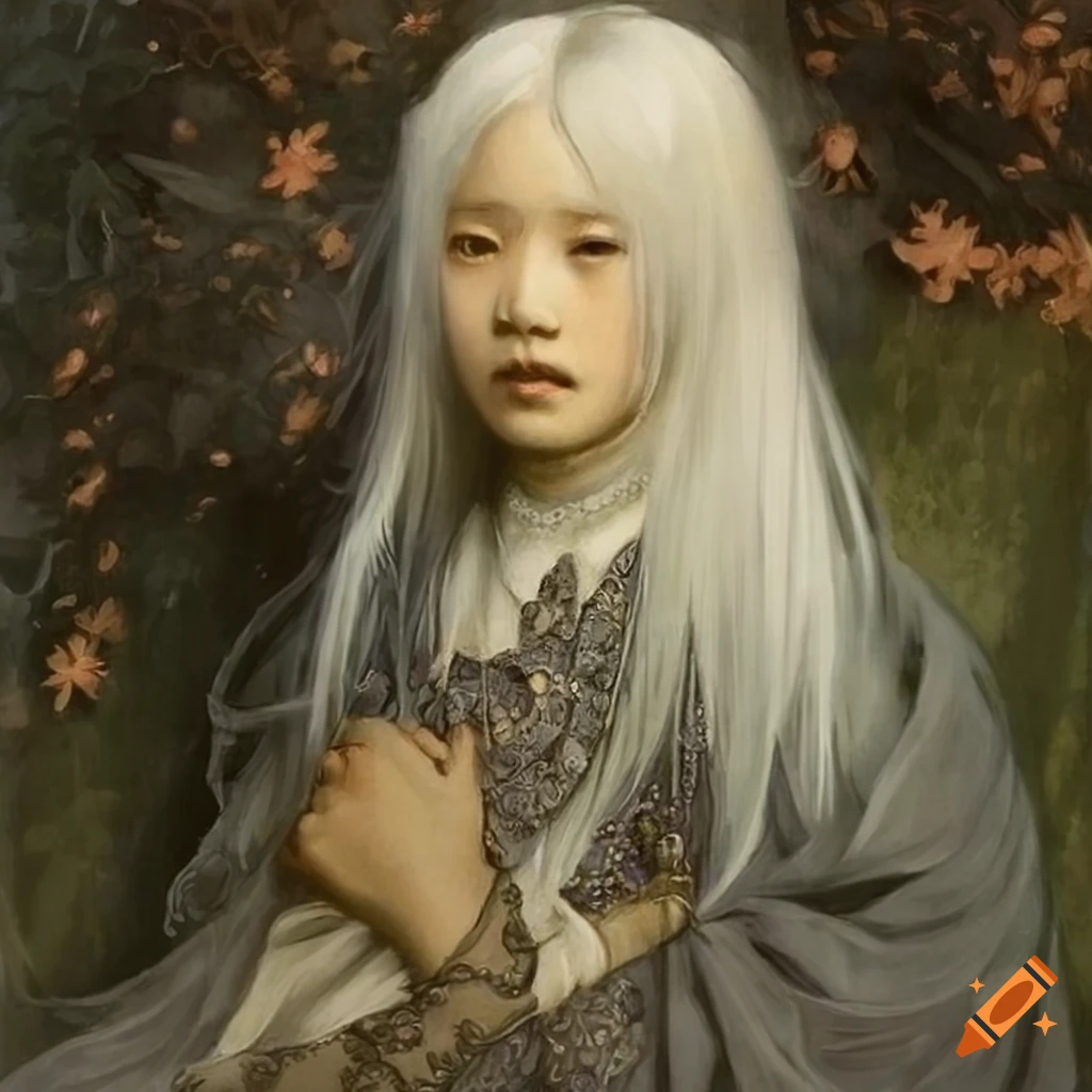 Portrait of a beautiful albino prince in a garden