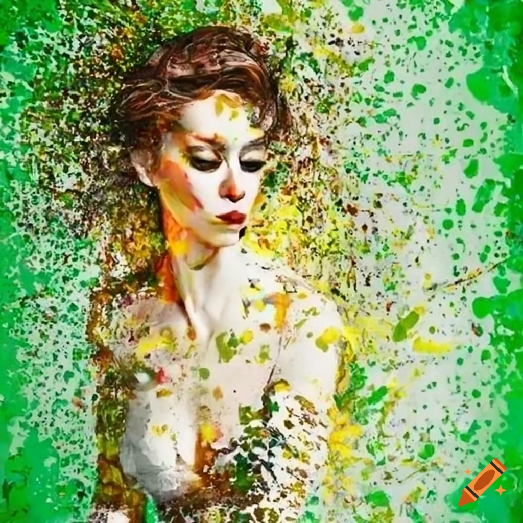 abstract splatter painting with woman and flowers