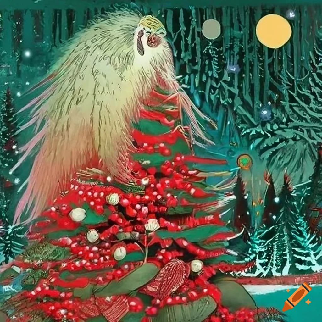 detailed Christmas illustration with a feather Christmas tree