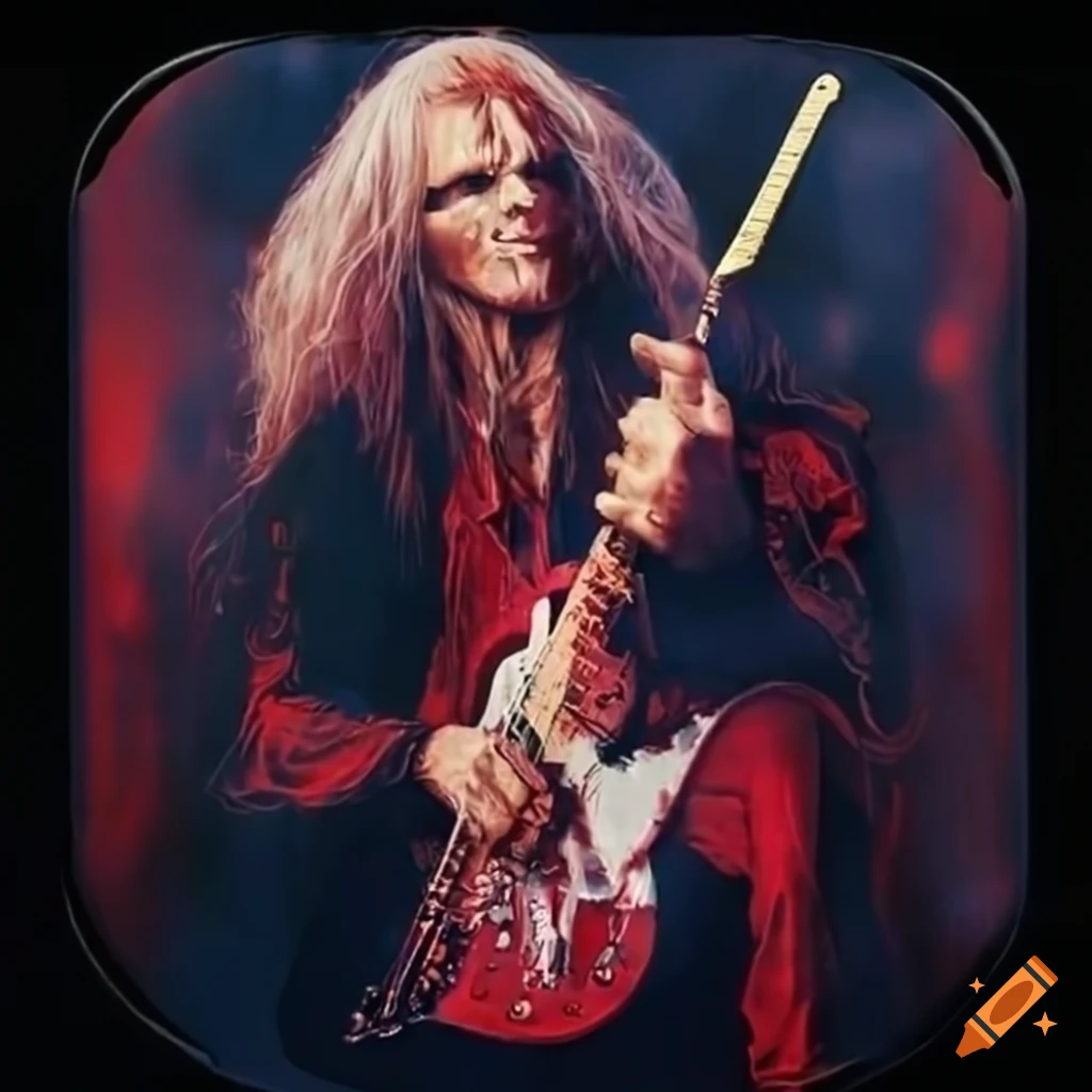 Electric guitar with iron maiden album cover on Craiyon