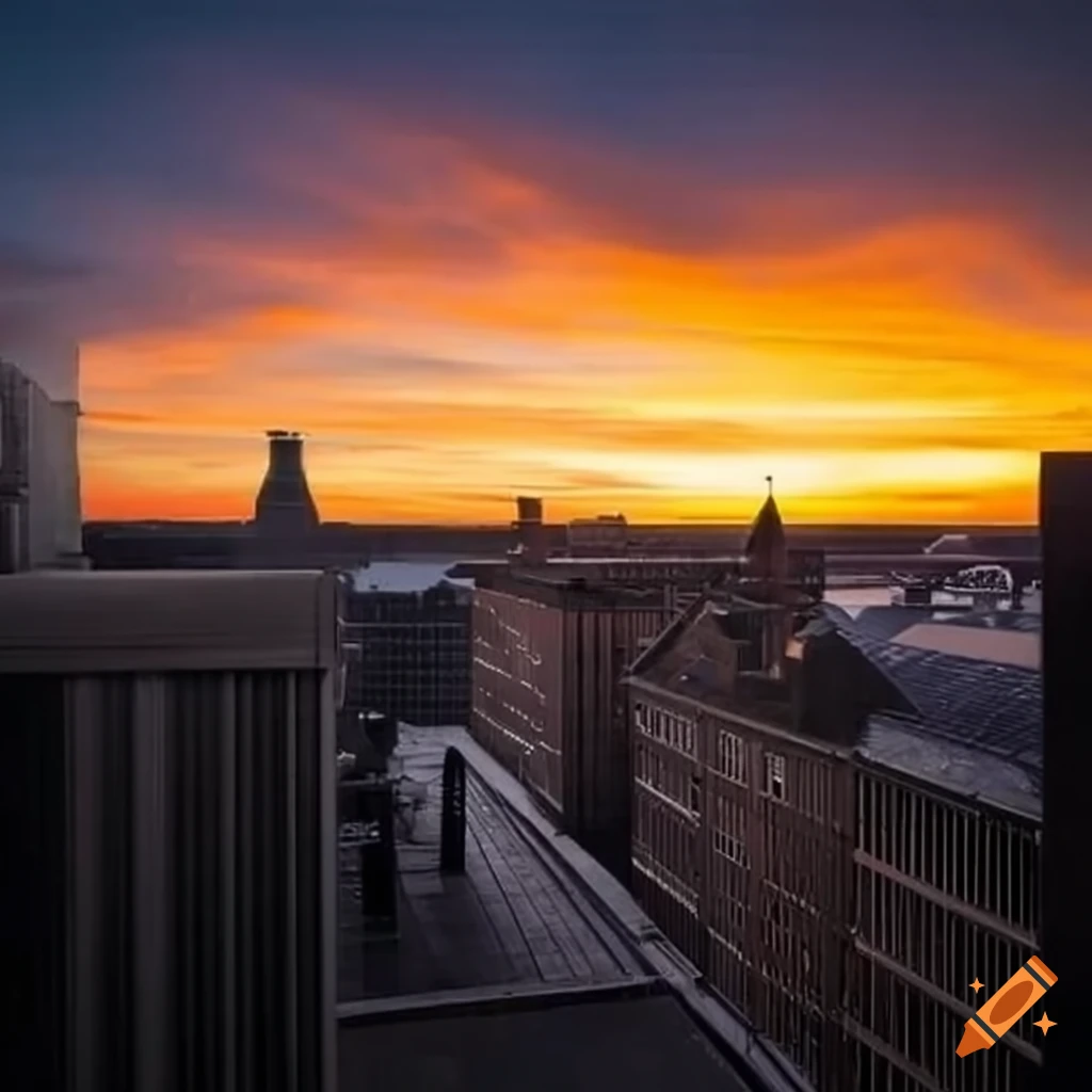 Rooftop Condensing Unit Against A Stunning Sunrise