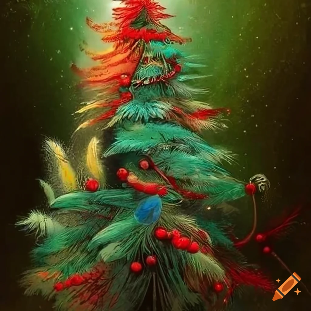 Intricate illustration of a christmas tree made of feathers on Craiyon