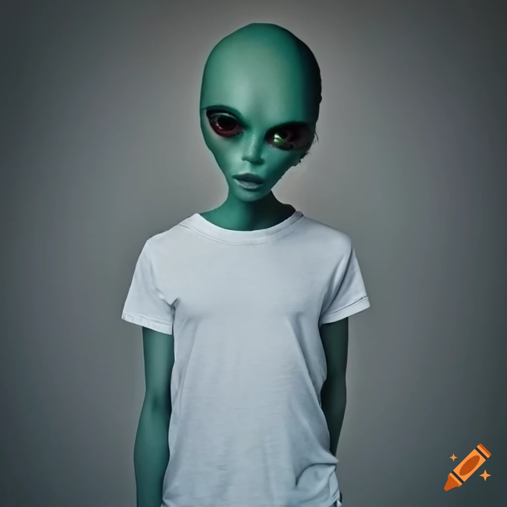 image of an alien in a white t-shirt