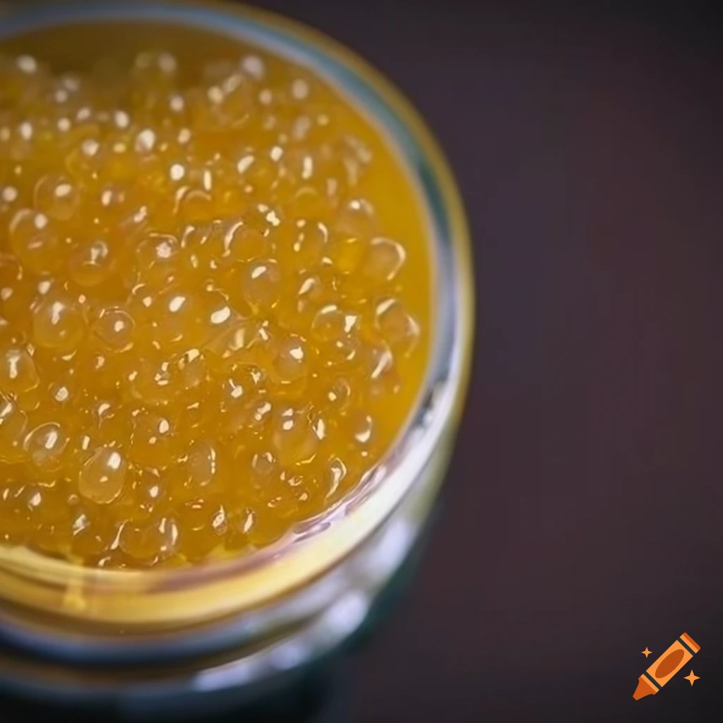 Jar of bright yellow caviar