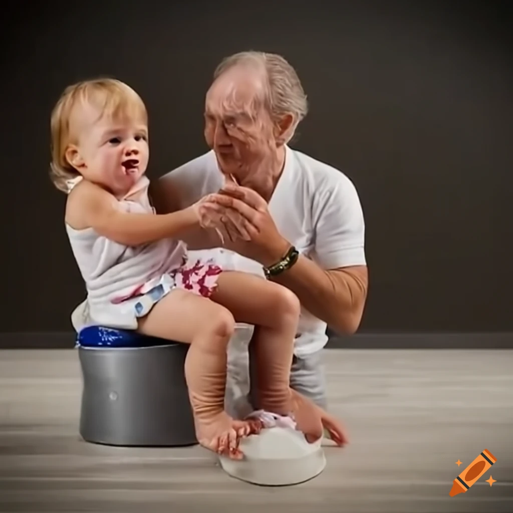 Funny potty training with a toddler and an older man