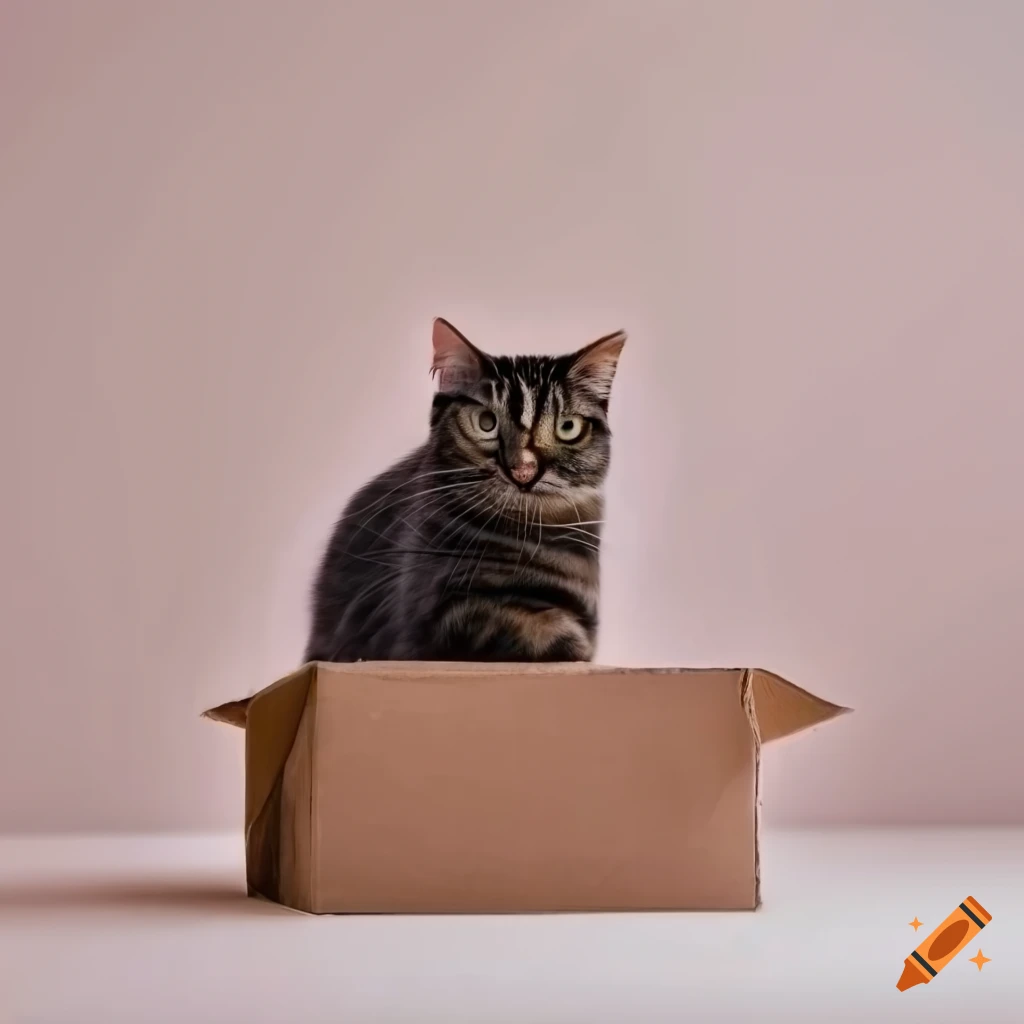 Cat in a cardboard box with cat face scribble on Craiyon