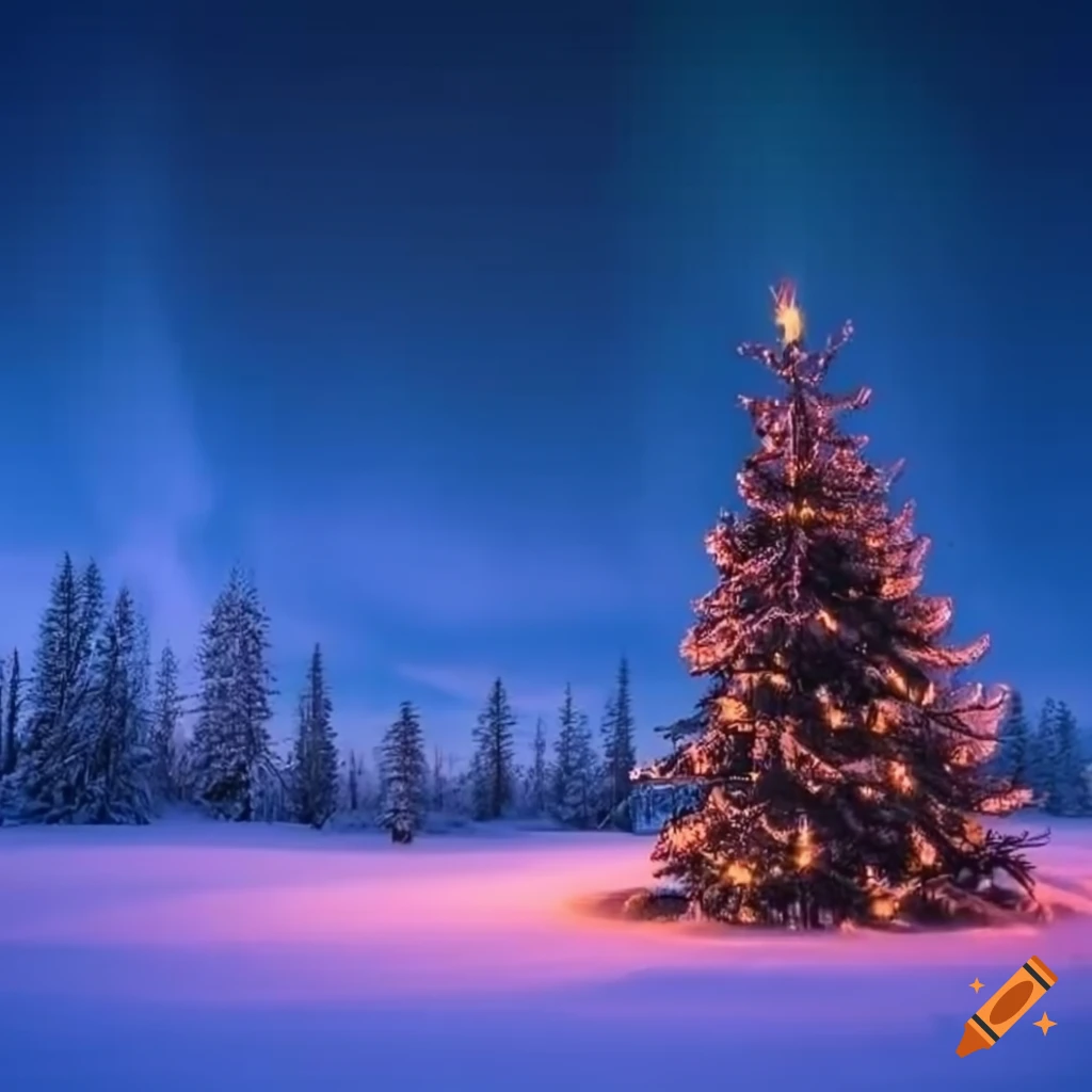 Christmas tree in a snowy landscape on Craiyon