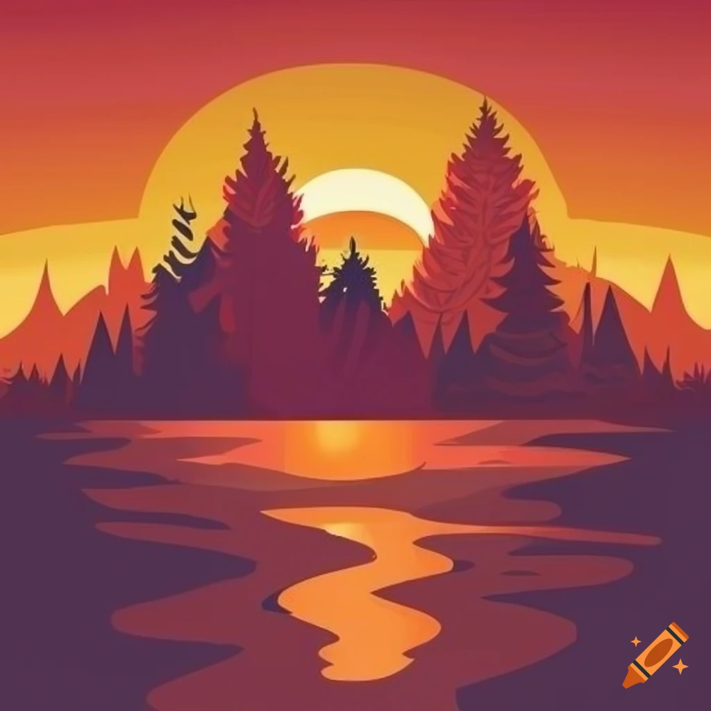 Vector art of a fiery sunset in the wild west on craiyon