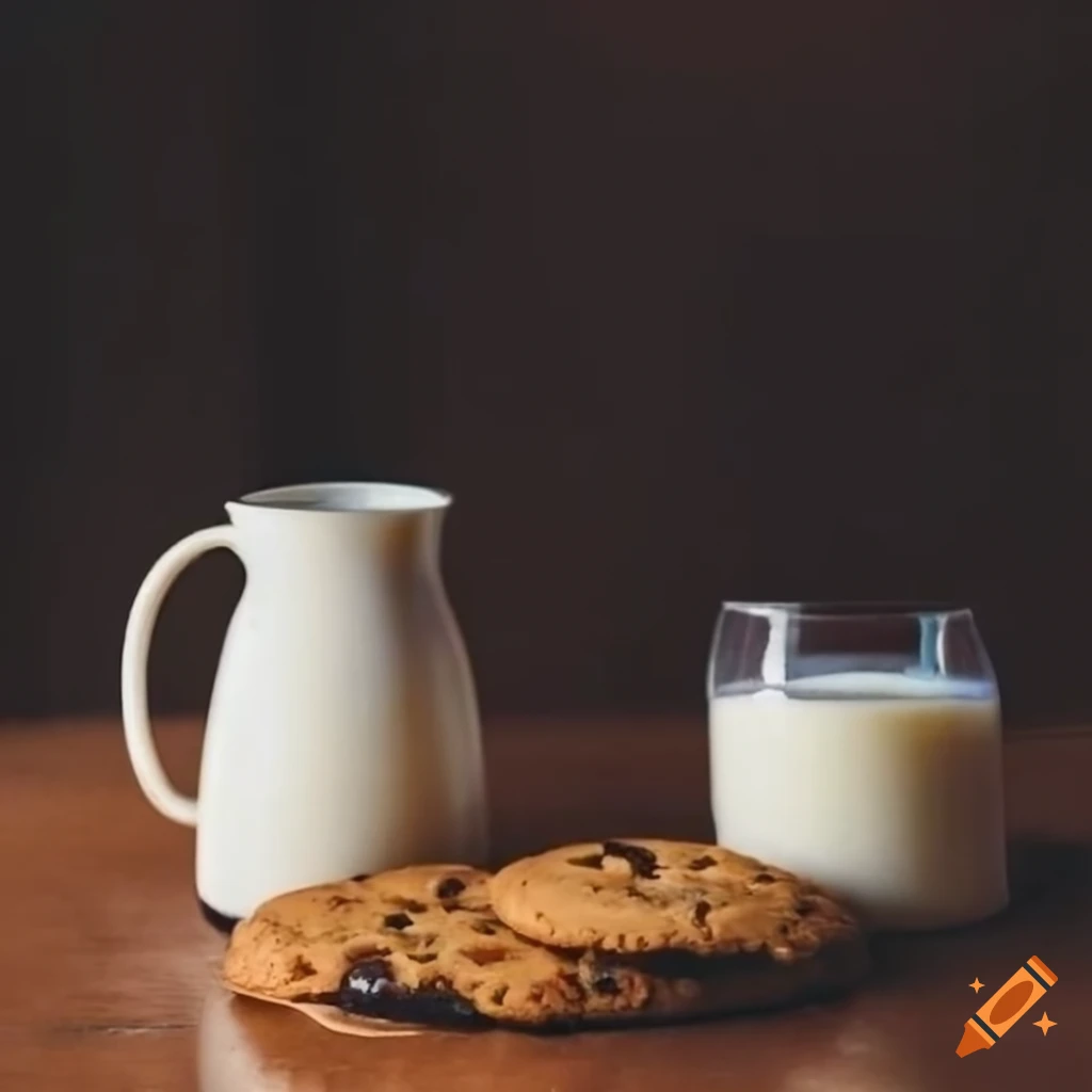 Vintage photo of milk and cookies on a table on Craiyon