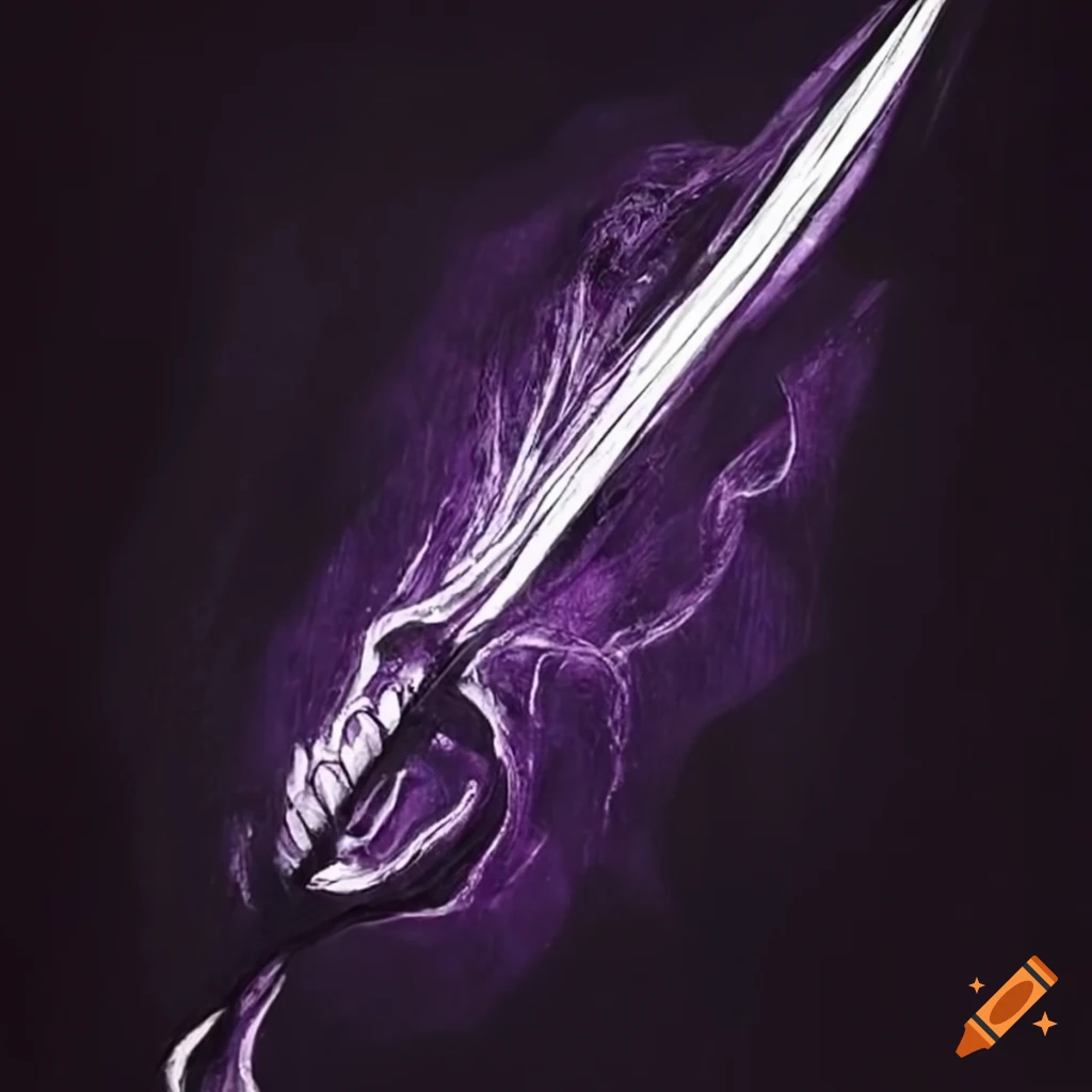 Dark purple energy surrounding a silver blade on Craiyon