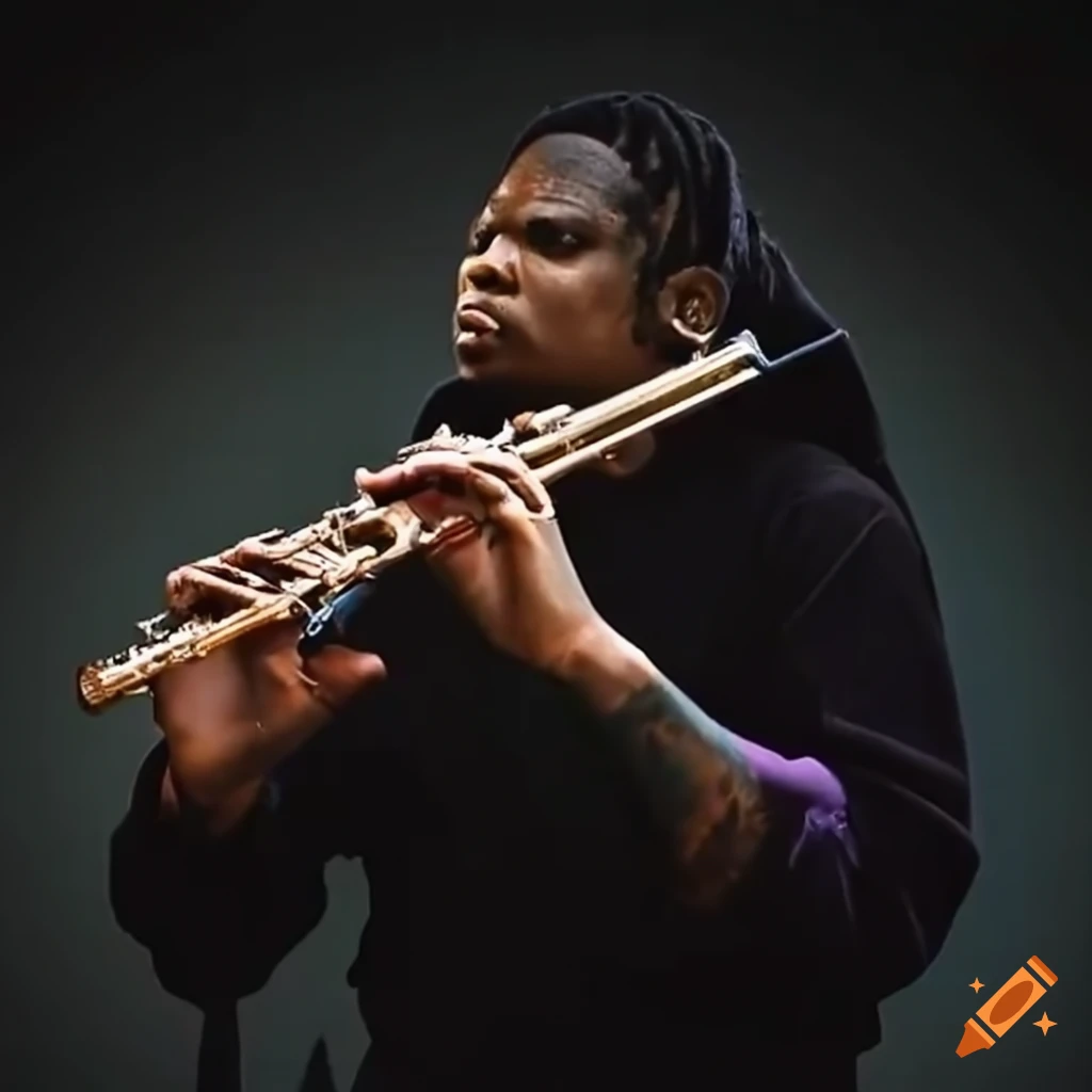 Rapper playing flute on brooklyn streets on Craiyon