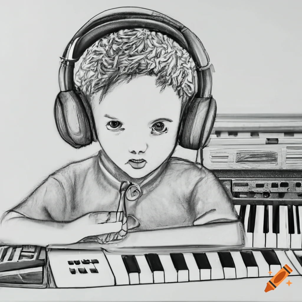 Boy jamming with headphones and akai mpkmini beat machine