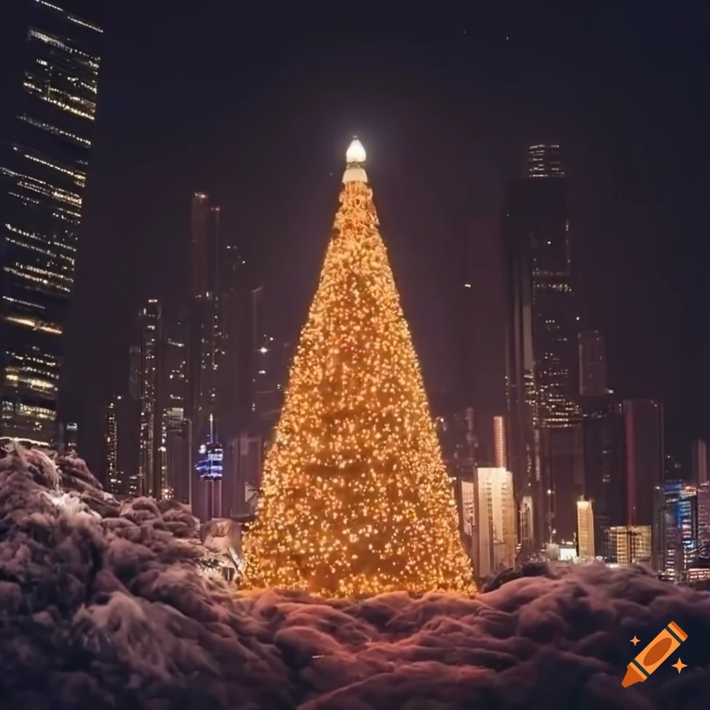 Christmas tree in snowy hong kong night on Craiyon