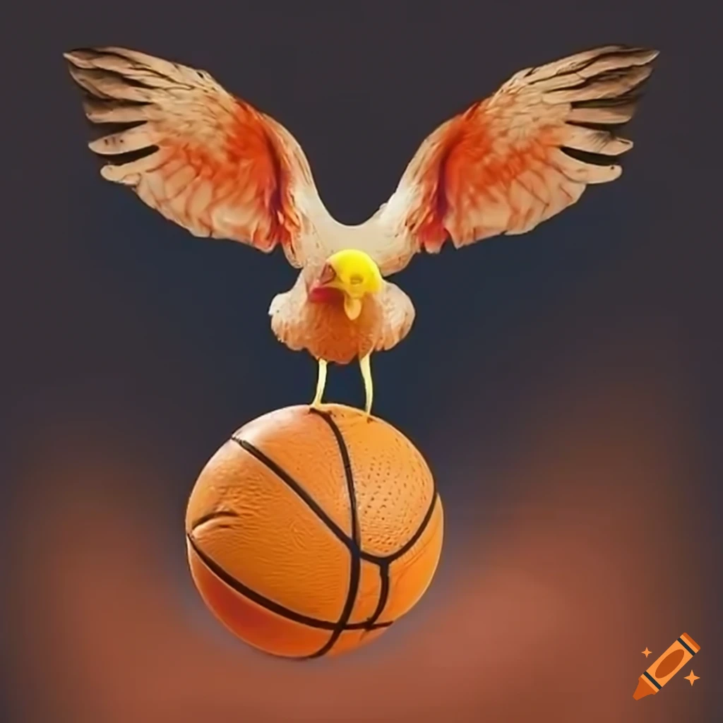 Chicken balancing on a basketball on Craiyon
