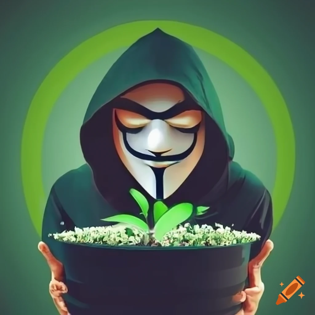 logo of a hacker surrounded by plants