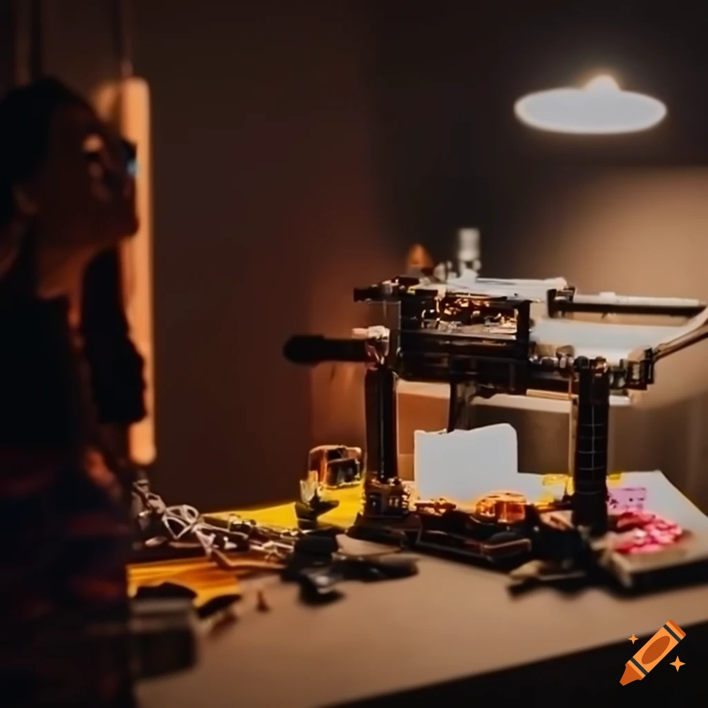 artistic workspace with 3D printers and lego