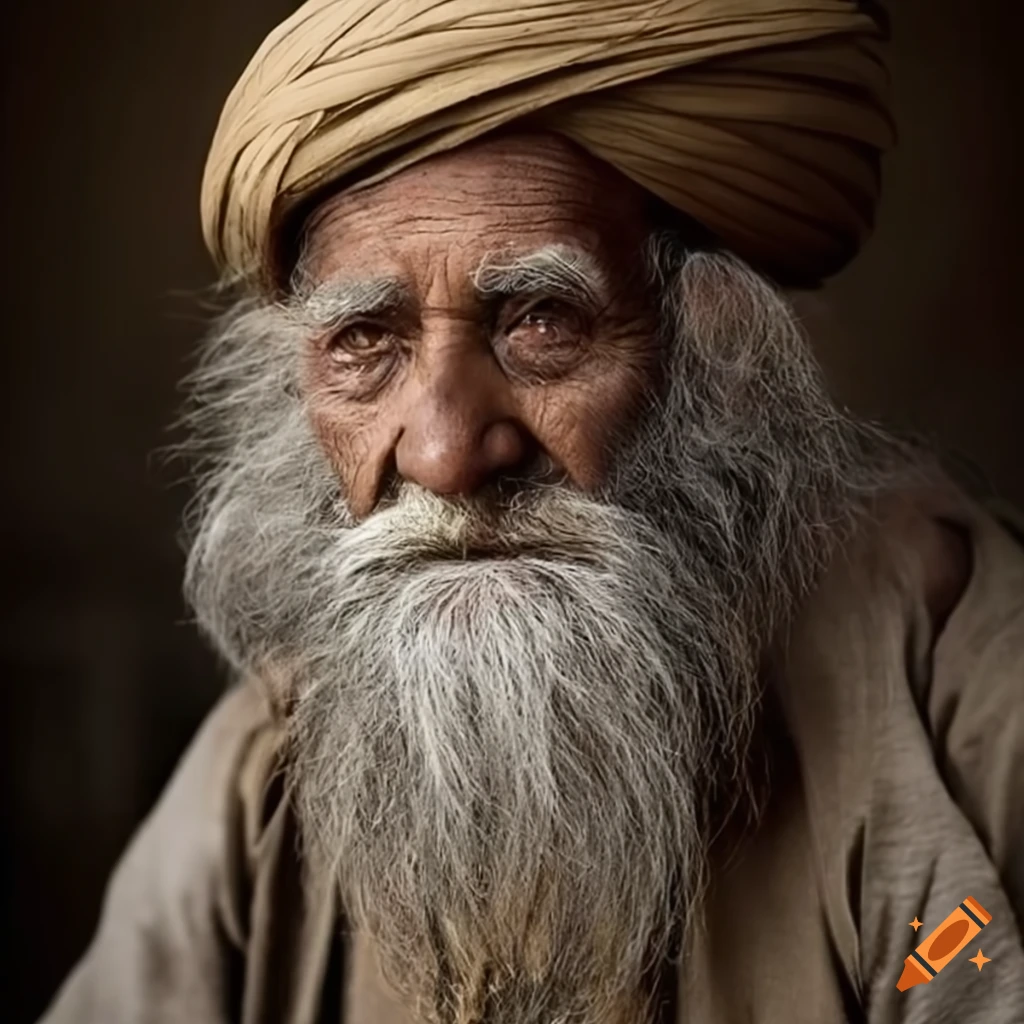 portrait of an old man with a white beard and turban