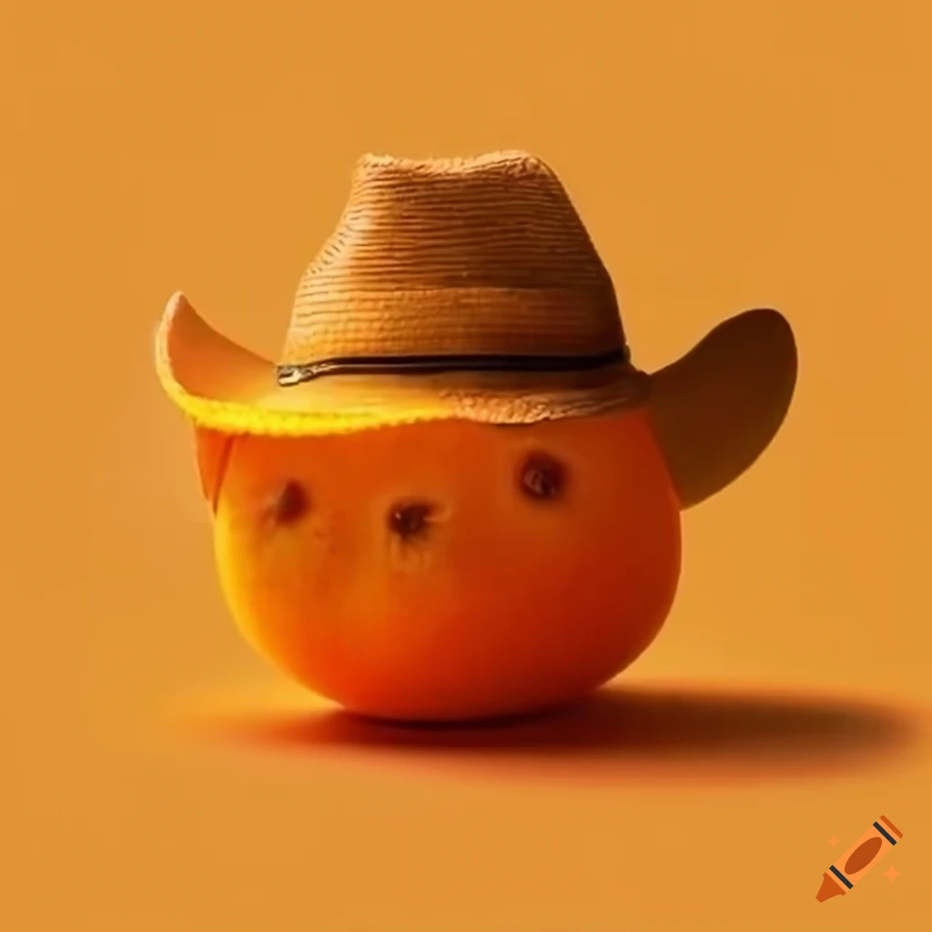 Funny orange fruit wearing a cowboy hat
