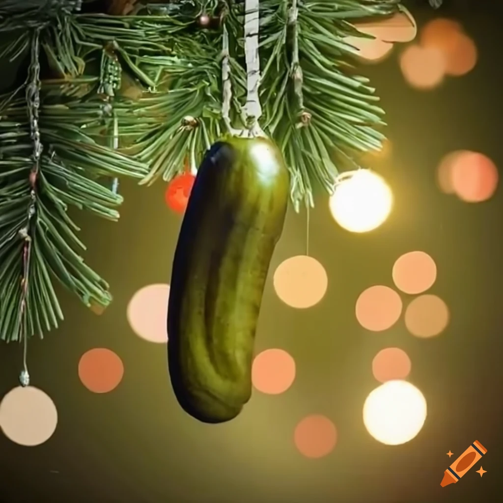 Pickle hanging in a christmas tree on Craiyon