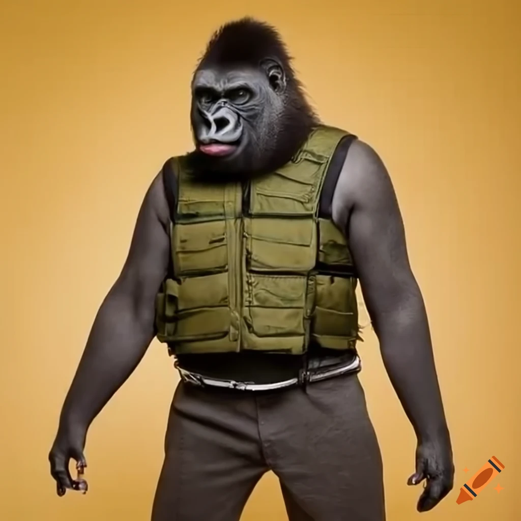 gorilla wearing military vest