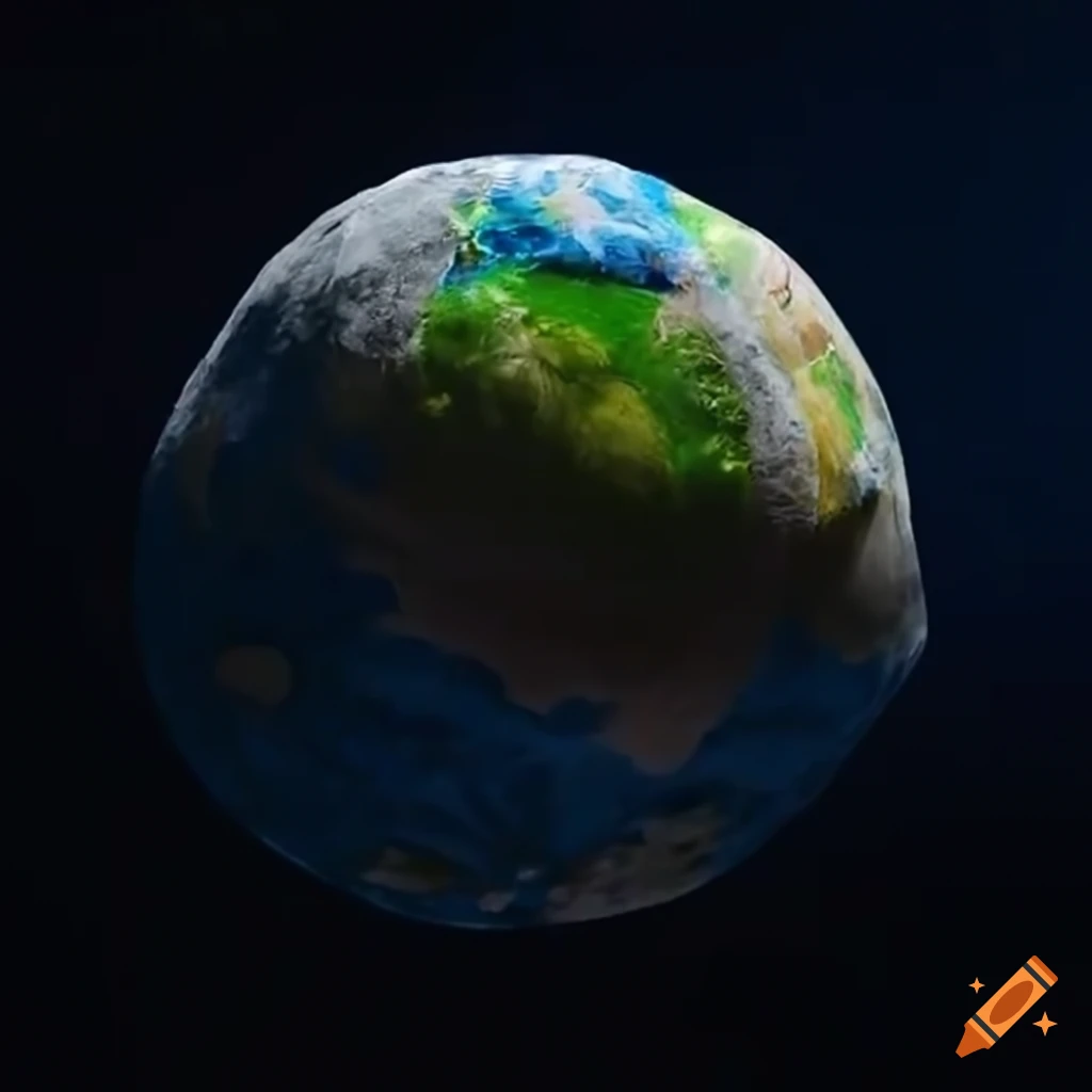 Papier mache models of earth and moon floating