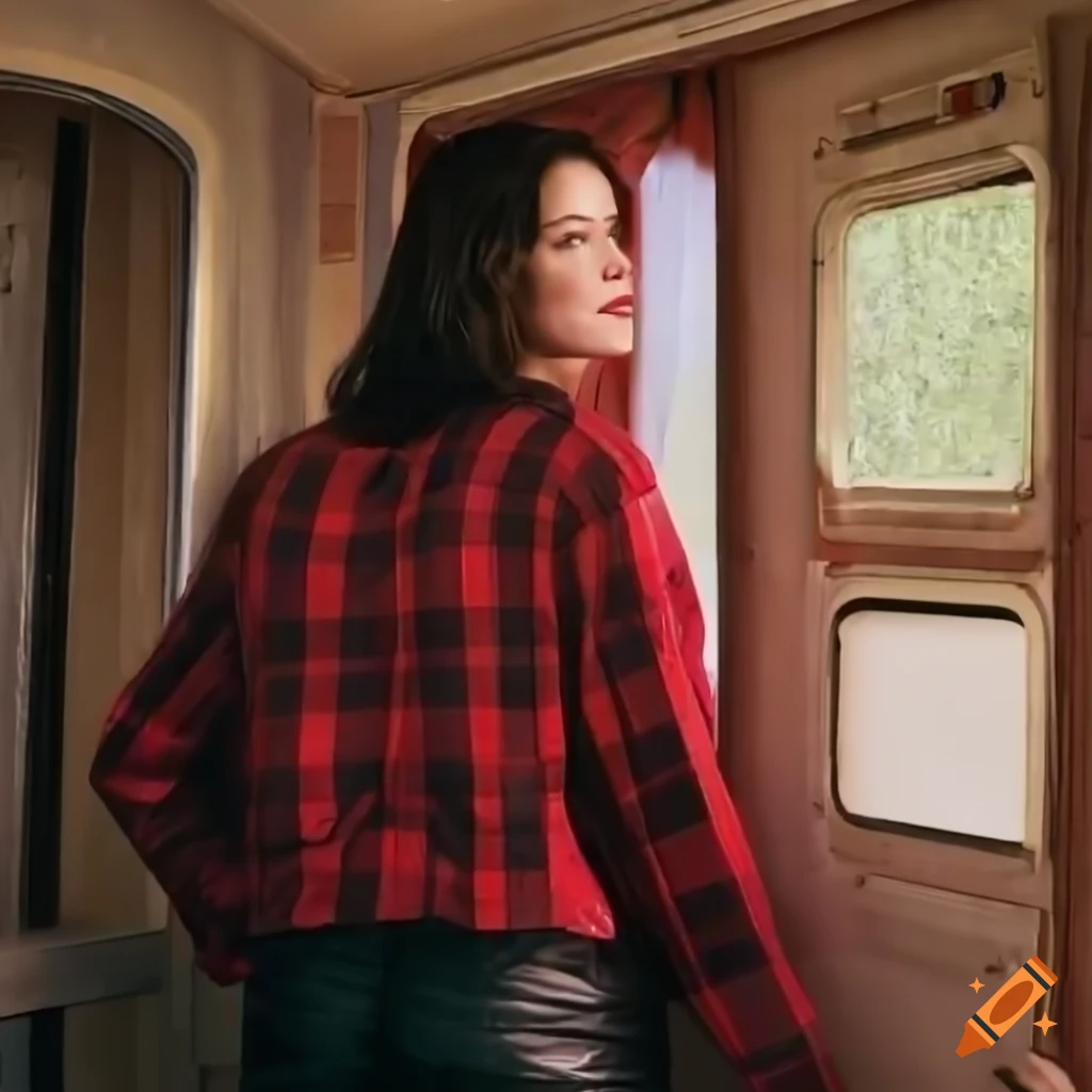 image of a young woman with messy hair standing in a caravan doorway