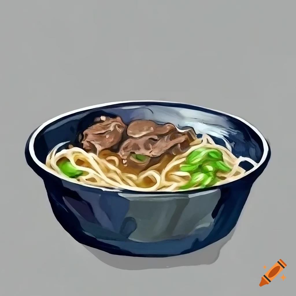 Black and white drawing of beef noodles in a pan on Craiyon