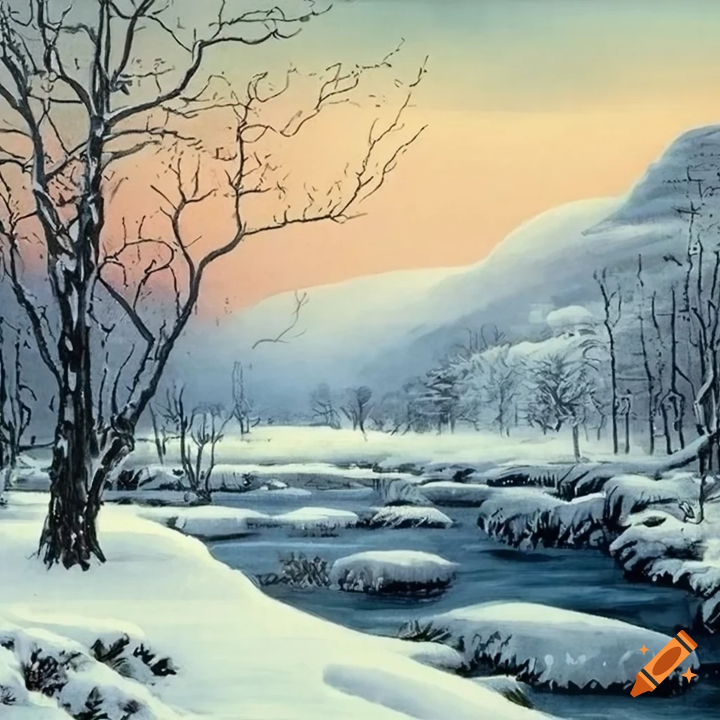 Surreal winter landscape artwork on Craiyon