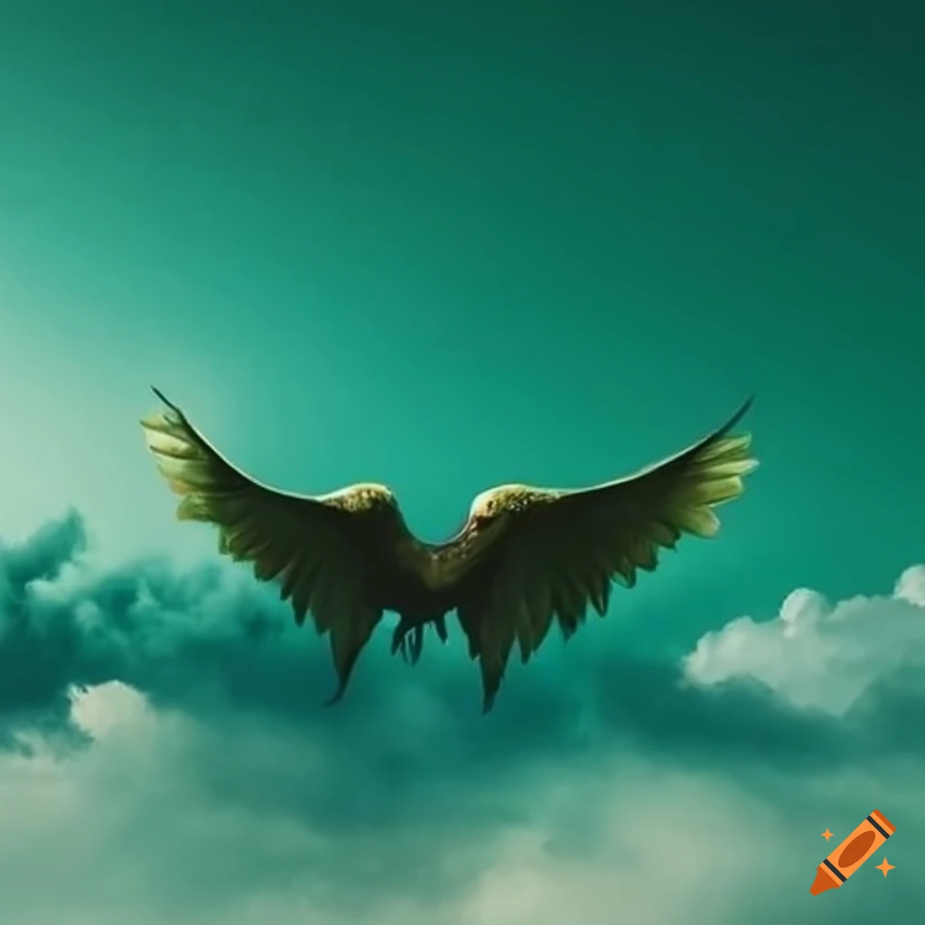 Image of a winged creature hiding in green clouds on Craiyon