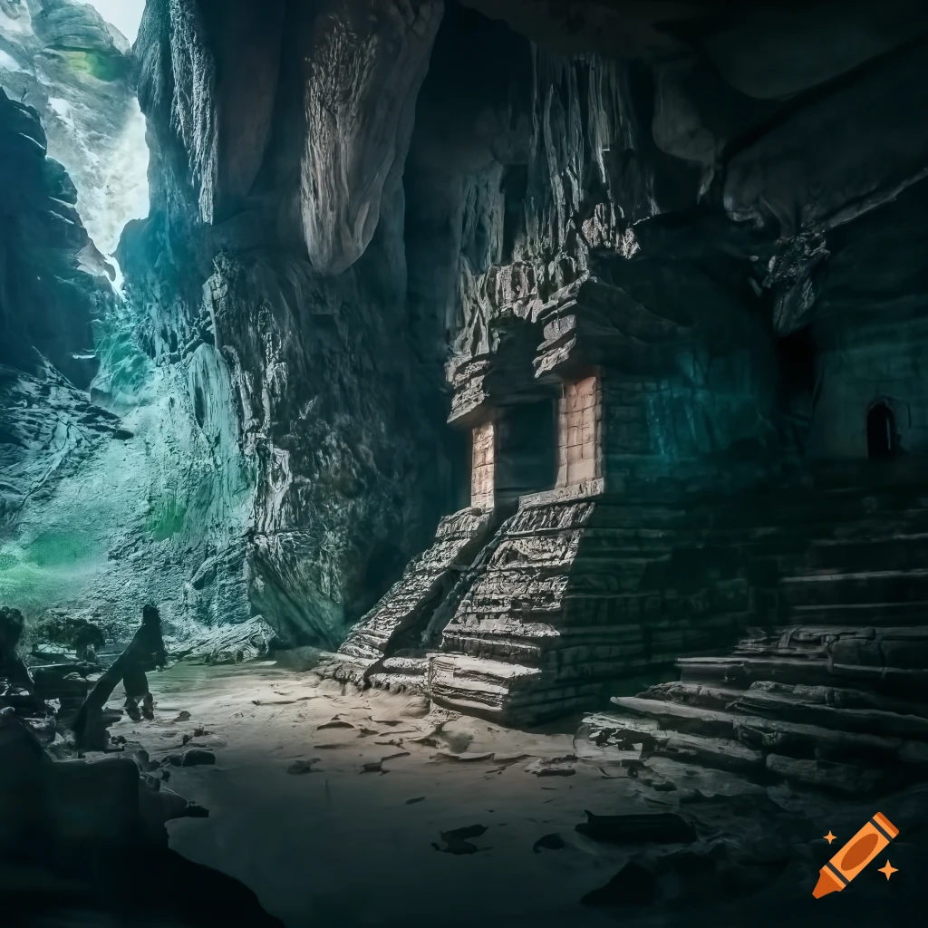 photograph of an Aztec town inside a cave