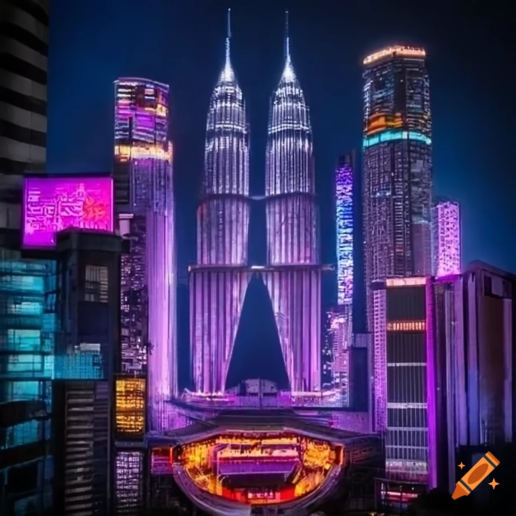 Cyberpunk Nightlight In Malaysia s Twin Towers On Craiyon
