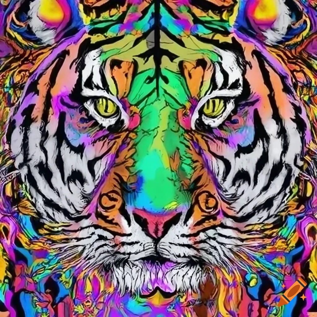 Psychedelic tiger artwork on Craiyon