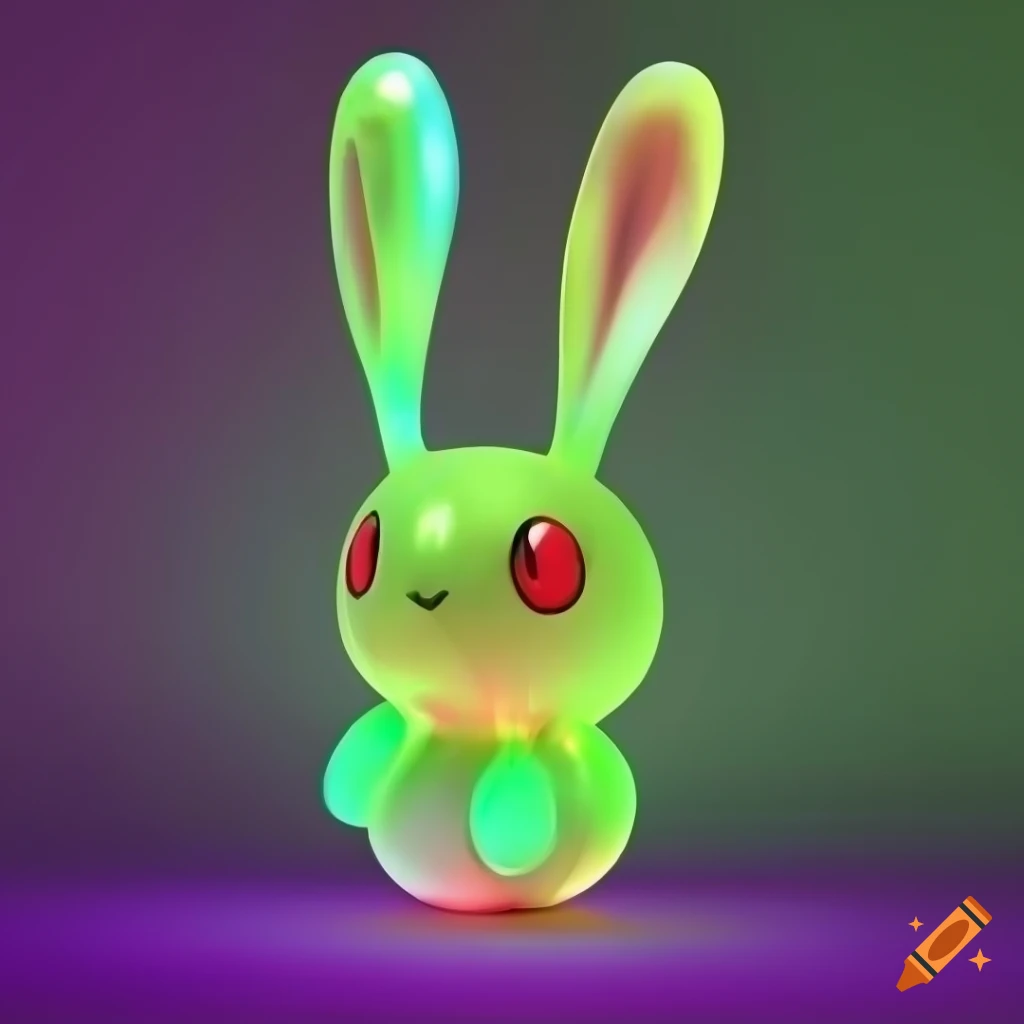 3D render of a colorful translucent pokemon with bunny ears on Craiyon